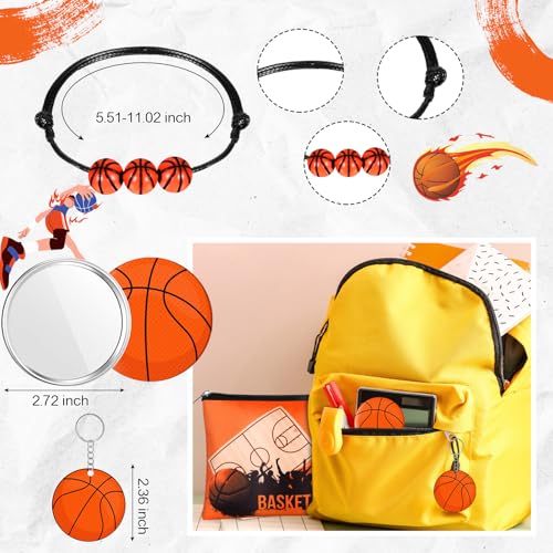 75 Pieces Basketball Team Gifts Set Includes 12 Pcs Makeup Bag 12 Ball Drawstring Bags 12 Hair Ties 12 Bracelets 12 Pcs Compact Mirror 12 Keychains(Orange Color,Basketball)