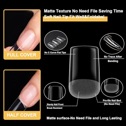 Short Square Gel Nail Tips 600Pcs Full Cover Clear