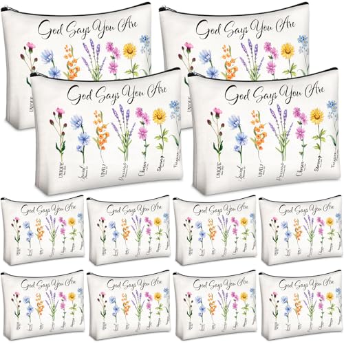 12 Pcs Christian Gifts for Women Christian Makeup Bags Bulk Christmas Group Gifts for Women Religious Bulk God Says You Are Cosmetic Bags with Inspirational Bible Verse(Elegant Style)