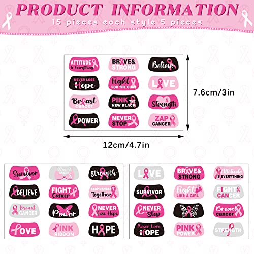 Breast Cancer Awareness Temporary Tattoos, 180 Pieces Pink Ribbon