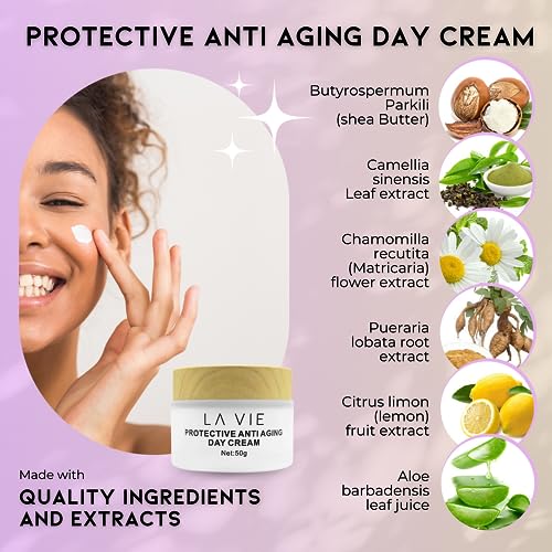 La Vie Protective Anti-Aging Face Cream ? Day Cream with Hyaluronic Acid, Shea Butter & Vitamins ? Firming Face Cream with SPF & Aloe Vera ? 1.7Fl Oz
