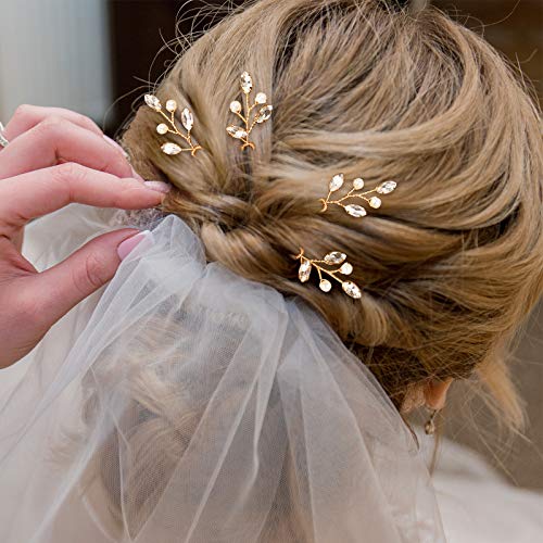 Pearl & Rhinestone Bridal Hair Pins Gold (6 Pieces)