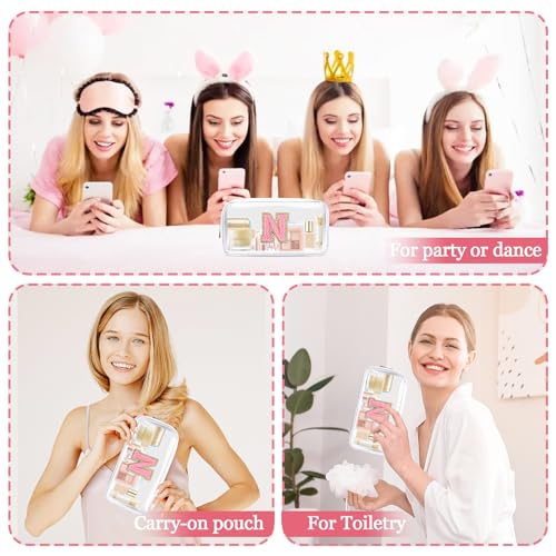 Personalized Chenille Letter Clear Makeup Bag with Zipper