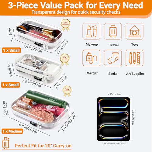 Clear Hard Shell Organizer Cases 3-Pack with YKK Zippers