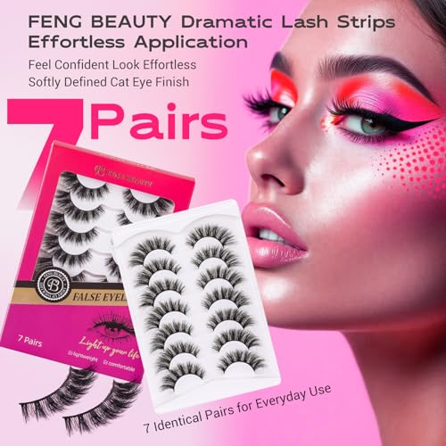 Cat Eye Lashes - Fluffy Volume False Lashes, 7 Pairs Reusable