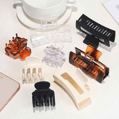 Medium Hair Clips for Women 8 Pcs Small Claw Clips for Thin and Thick Hair 2 Styles Hair Claw Clips Combination Rectangle Banana Jaw Hair Accessories for Women and Girls (Transparent)