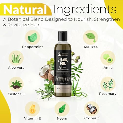 Jannaat 7-in-1 Hair Growth Oil with Rosemary & Tea Tree, 8 Fl Oz