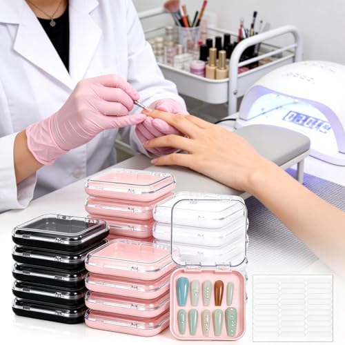 48 Press On Nail Storage Boxes with 180 Adhesive Strips