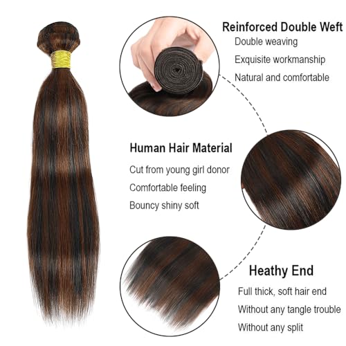 Fridnae Light Brown P1B30 Straight Human Hair Bundles 12-34 Inch, 3-Pack