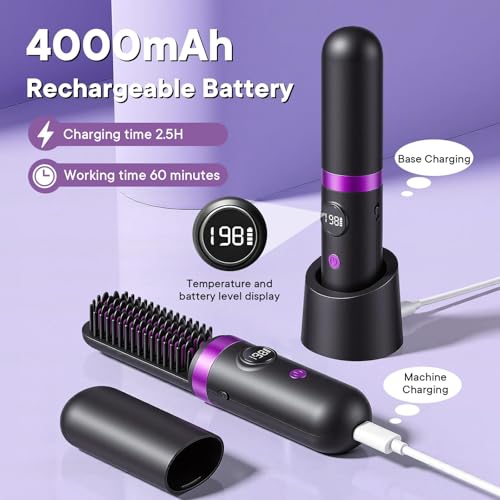 Cordless Hair Straightener Brush with Infrared & Ionic Technology