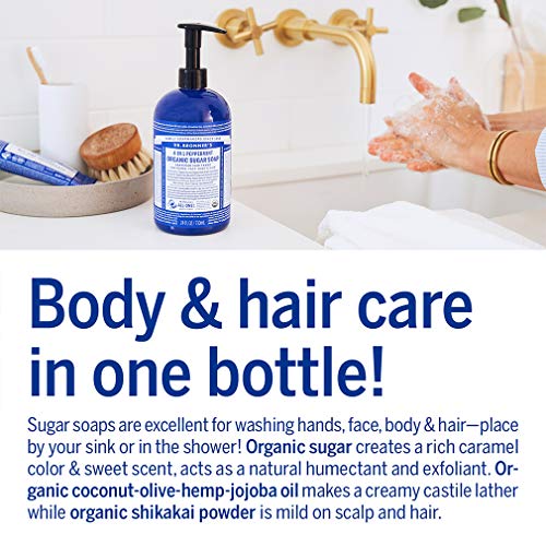 Dr. Bronner's - Organic Sugar Soap (Peppermint, 24 Ounce) - Made with Organic Oils, Sugar & Shikakai Powder, 4-in-1 Uses: Hands, Body, Face & Hair, Cleanses, Moisturizes & Nourishes, Vegan