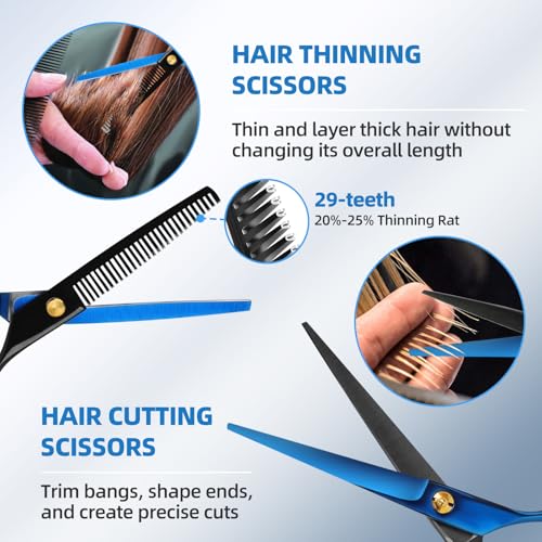 Ethyxe Black & Blue 9-Piece Professional Hair Cutting Shears Set with Thinning Scissors