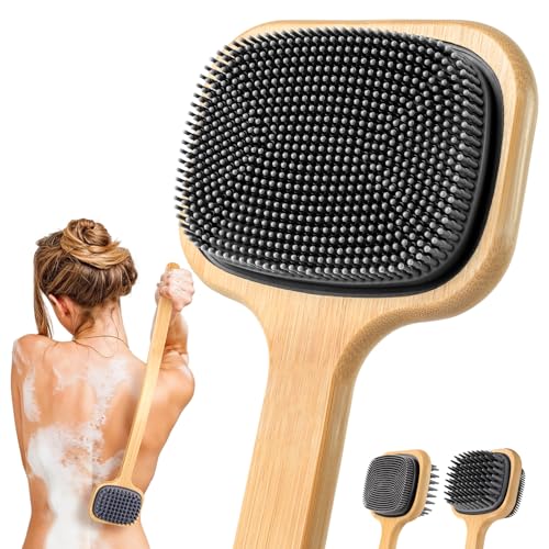 Bath Brush with Long Bamboo Handle, Soft Bristles (21.65 inch)
