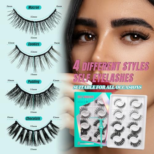 Self Adhesive Eyelashes No Glue Needed, Lash Clusters 8 Pairs Reusable Adhesive Eyelashes,Waterproof Wispy Lashes with Tweezer for Lash Extension at Home by AMZGlRL(4styles-07 D-mix 8-17mm)