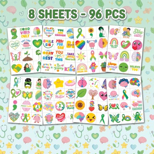 96 Pack Positive Mental Health Temporary Tattoos for Kids