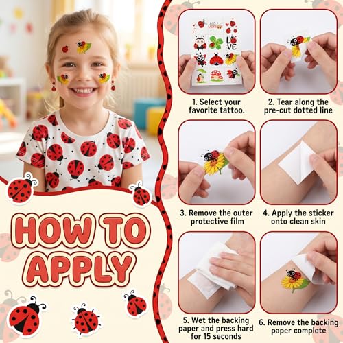 96 Cute Ladybug Temporary Tattoos for Kids