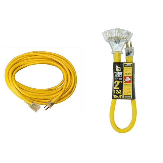 Yellow Jacket 2887 UL Listed 14/3 13 Amp Premium SJTW 50' (15.25M) Extension Cord with Grounded & 2882 12/3 Heavy Duty 15-Amp, 125 Volts 1875 Watts, Premium SJTW Contractor