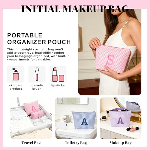 Travel Makeup Bag Set with Personalized Initial – Pink