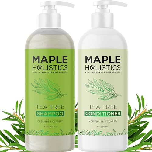 Tea Tree Shampoo and Conditioner Set - Sulfate Free Clarifying Shampoo and Conditioner for Oily Hair & Scalp Care with Australian Tea Tree Oil - Complete Dry Scalp Treatment for Build Up (16 Fl Oz)