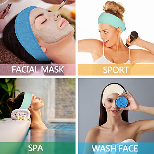 Whaline 3Pcs Spa Facial Headbands Set - Adjustable Terry Cloth Hair Wraps in Blue, Green, Yellow