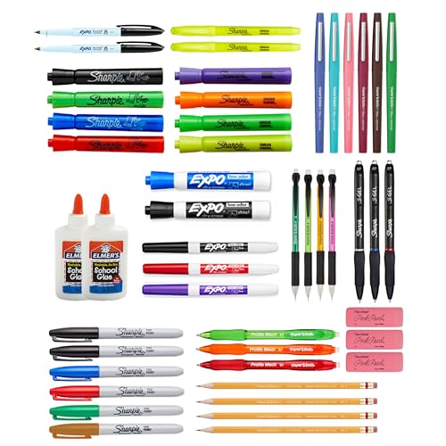 School Supplies Variety Pack - 48 Count with Markers, Pens & Glue