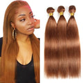 #30 Brown Straight Human Hair Bundles - 3 Pack 26/28/30 Inch Light Brown Brazilian Extensions