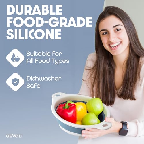 Gevoli Collapsible Colanders 3-Pack with Over-Sink Draining Base