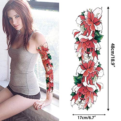 Aresvns Beautiful Spring Temporary Tattoo for Women and Girls (L19¡°xW7¡±),Full Arm Fake Tattoos Flowers for BBQ Pool Beach Party,Waterproof Temporary Tattoo Sleeves Christmas Gift