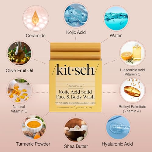 Kitsch Kojic Acid & Turmeric Soap Bar - Brightening Face & Body Wash, 4 oz
