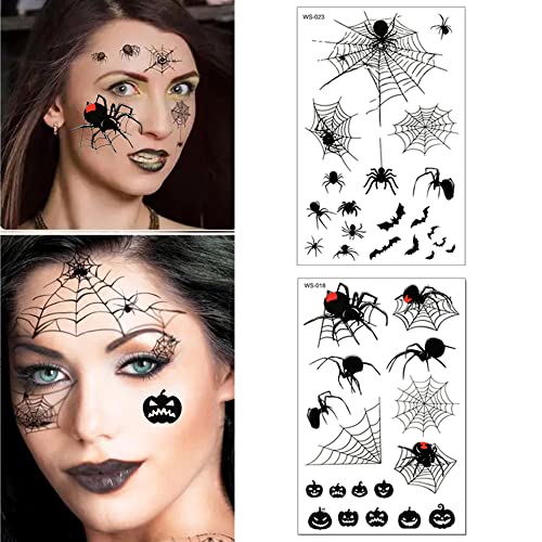 Halloween Temporary Tattoos - 9 Sheets Skull Spider Web Day of the Dead