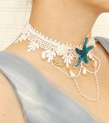 Bodermincer Summer Beach Style Bohemia Wedding Flower Head Wreath for Woman Party Mermaid Sea Star Starfish Decorations Charm Hairbands Mermaid Hair Accessories Mermaid Costume (Starfish Necklace)