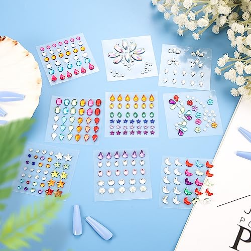 Face Gems Stickers - 9 Sheets Self-Adhesive Jewels for Makeup