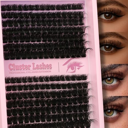 D Curl Lash Clusters Extensions 210 Pcs Individual Eye lash Clusters 150D Cluster Eyelash Lashes Wispy Clusters Lashes Makeup at Home - DIY Lash Extension Kit for Self Application (9-18MM) Mix