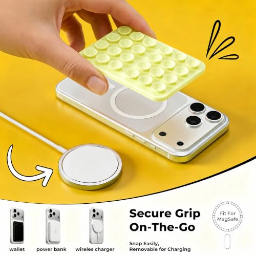 Magnetic Phone Grip with Suction Cups for MagSafe Compatible Devices - Baby Yellow