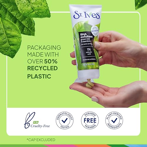 Blackhead Clearing Face Scrub with Green Tea & Bamboo - 6 oz - Salicylic Acid Acne Treatment, Moderate Exfoliator