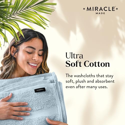 Miracle Made Soft Face Towel, Long-Staple Silver-Treated Cotton Fabric ? Fade Resistant, Highly Absorbent, Quick-Drying Wash Cloth, Sky Blue