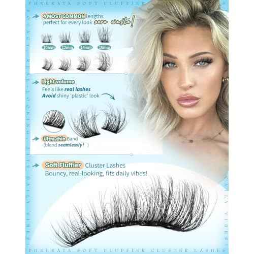 Lash Clusters Kit Natural Eyelash Clusters Wispy Lash Extension Kit 180Pcs Cluster Eyelash Extensions Kit 10-16mm C Curly Individual Lashes Soft with Lash Bond and Seal, Lash Tweezers