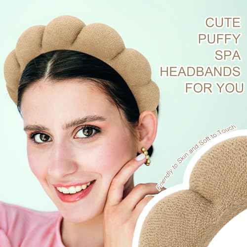 3 Pack Spa Headbands - Terry Cloth Makeup Headbands with Sponge for Skincare and Face Washing, Puffy Hair Band