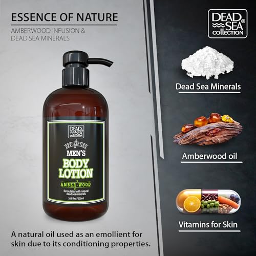 Dead Sea Collection Amberwood Men's Body Lotion - Maximum Hydration Nourishing Moisturizing Lotion for Men - 16.9 Fl Oz Bottle