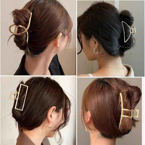 4 Pack Large Metal Hair Clips for Thin to Thick Curly Hair, 4.3 Inch Big Nonslip Gold Color Clamps, Perfect Fashion Jaw Claw Hair Styling Accessories for Women and Girls, Christmas Gifts