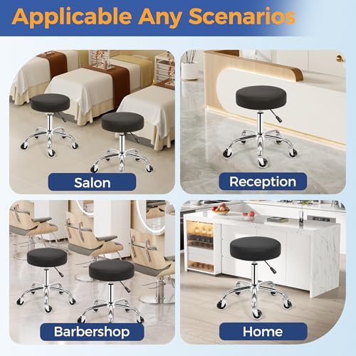 ANWBROAD Rolling Stool with Wheels - Adjustable Height, PU Leather