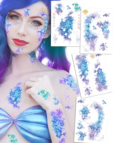 Halloween Mermaid Scale Temporary Tattoos, 12 Sheets