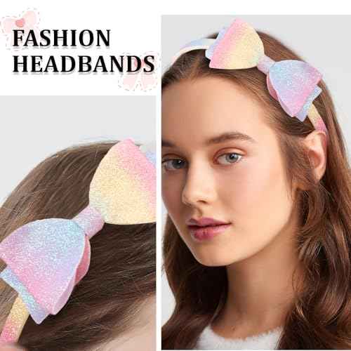 CAVETEE Headband for Girls, 8 PCS Sparkly Cute Toddler Headband Glitter Hair Bands Non Slip Bow Hair Accessories for Girls