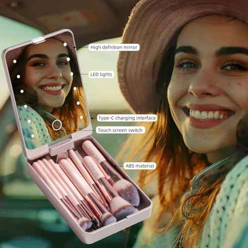 BS-MALL Makeup Brushes Foundation Powder Concealers Eye Shadows Makeup Set with LED light Mirror 14 Pcs Mini Makeup Brushes (APINK)