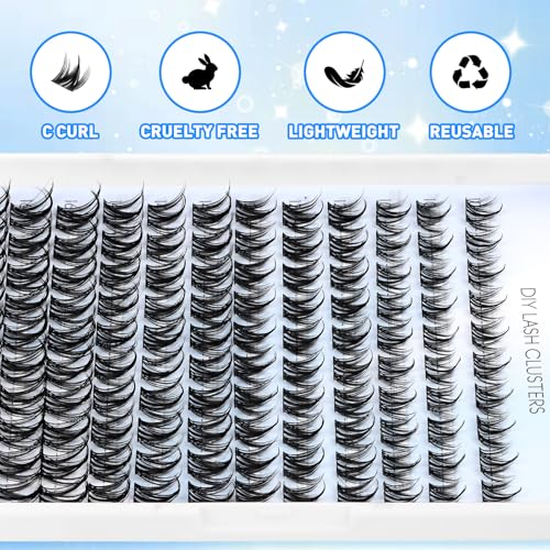 Lash Clusters Wispy Eyelash Clusters DIY Eyelash Extensions 10-16MM C Curl Natural Individual Lashes Fairy 120Pcs Manga Lashes Cluster, DIY Lash Extensions at Home (K02)