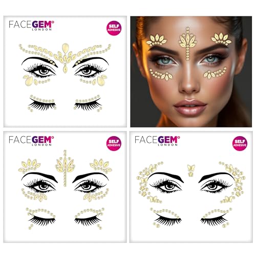 3 PCS Face Gems ? Face Jewels - Self-Adhesive Rhinestone Face Jewels for Makeup, Party & Rave Looks - Eye Gems, Face Glitter, Self- Adhesive Festival Gems Festival, Glitter Tattoo, Face Gems