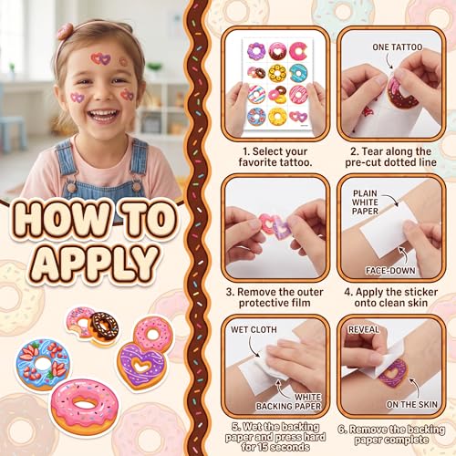 96 Donuts Temporary Tattoos for Kids | Waterproof Party Favors