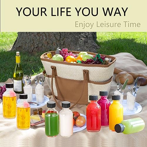 DIDITIME 24 Pack 2 oz Small Clear Glass Bottles with Lids & 4 Funnels - 60ml Boston Round Sample Bottles for Potion, Juice, Ginger Shots, Oils, Whiskey, Wellness Shots, Mini Travel Bottles