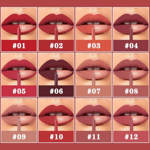 Miss Demi 12-Color Matte Velvet Lip Liner Set - Creamy Waterproof Lip Pencils for Women