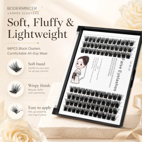 Bodermincer Wispy Lash Clusters 84pc D Curl Eyelash Extensions